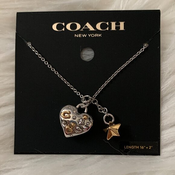 COACH Stars and Hearts Charm Pendant Necklace in Silver - Picture 1 of 2